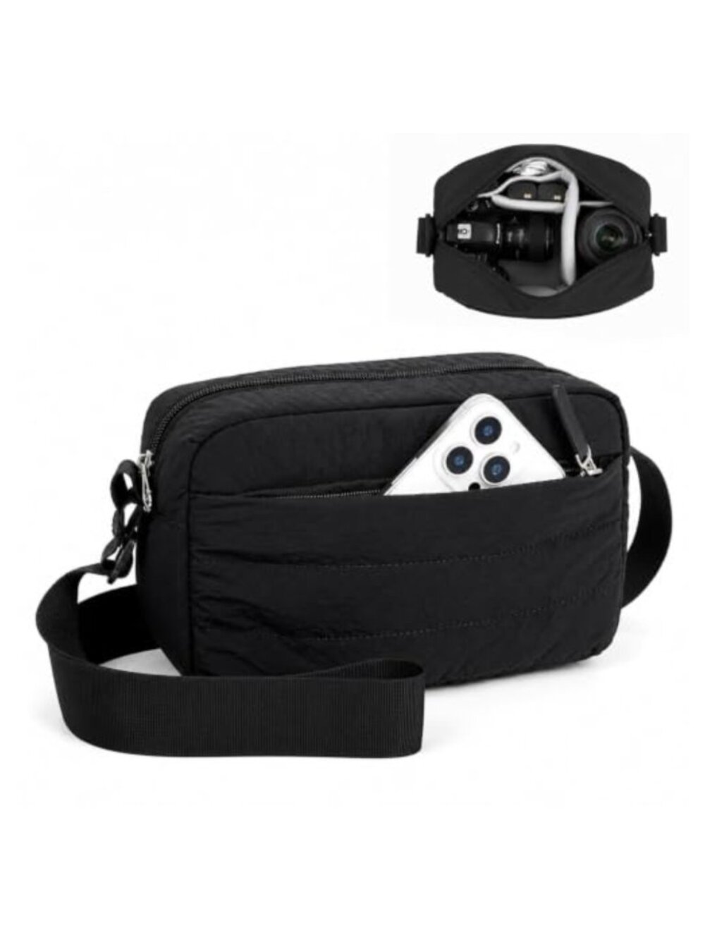Compact Puffer Camera Sling Bag Crossbody Nylon Adjustable Strap